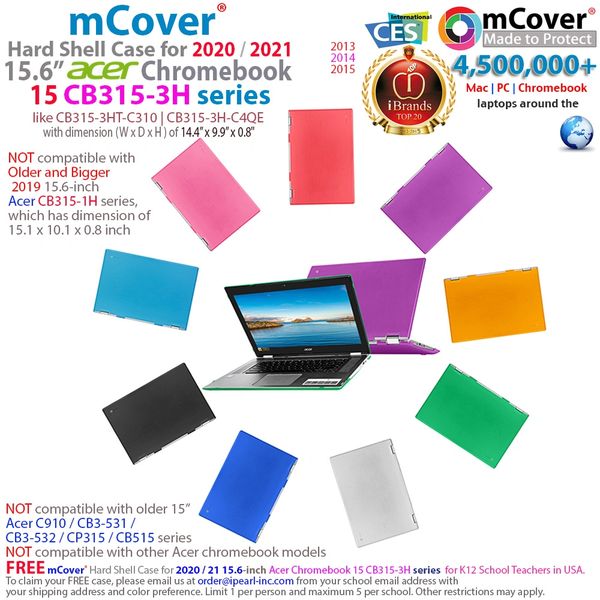 mCover Hard Shell Case for 2019 15.6" Acer Chromebook 15 CB315 laptop