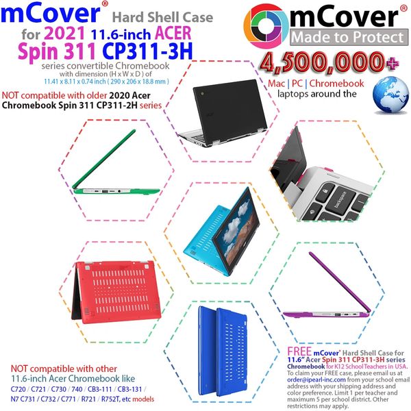 mCover Hard Case (Size:18.8 x 206 x 290 mm ) Acer Spin CP311-3H-xxxx/CP311-11H Series 11.6” 2 in 1 Chromebook (Not for other CP311 series or CB311-9H etc)
