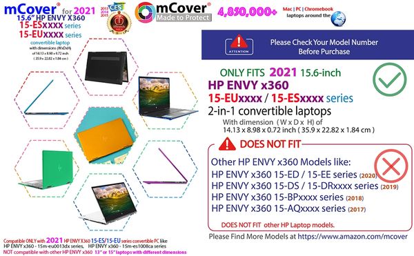 mCover Hard Case Only Compatible for 2021 15.6" HP Envy x360 15-ES / 15-EUxxxx Series Laptop ( NOT Fitting Envy x360 15-AQ/BP/DS/DR/EE/ED Series & Other Models )