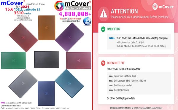 mCover Hard Shell Case Compatible ONLY with 2021 15.6-inch Dell Latitude 3510 Series ( 🛑 NOT Fitting 15.6" Dell Inspiron 3510 ) Laptop Computers