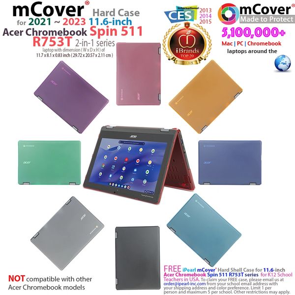 mCover Hard Shell Case for 11.6" Acer Chromebook Spin 511 R753T Series (NOT Compatible with Acer Chromebook R752T and other Acer 11.6 Laptop)