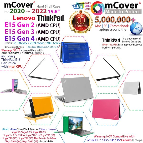 mCover Hard Shell Case for 15.6-inch Lenovo ThinkPad E15 Gen 2 / G3 / G4 Laptop Computers