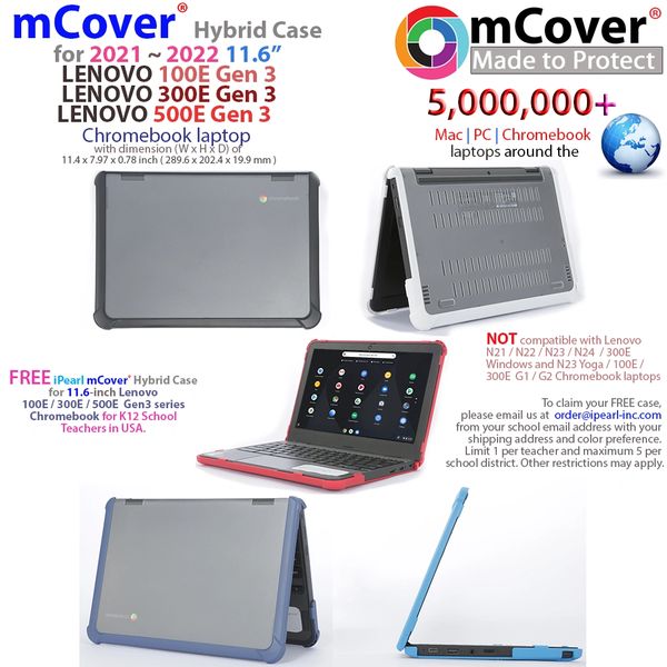 mCover Hybrid Case Only Compatible for 2021~2022 11.6" Lenovo Chromebook 100E Gen 3 / 300E G3 / 500E G3 Laptop (NOT Compatible for Other Lenovo Models)