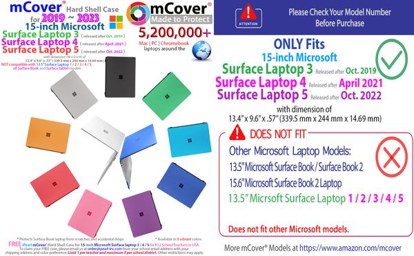 mCover Hard Shell Case for 15-inch Microsoft Surface Laptop 3/4/5 Computer