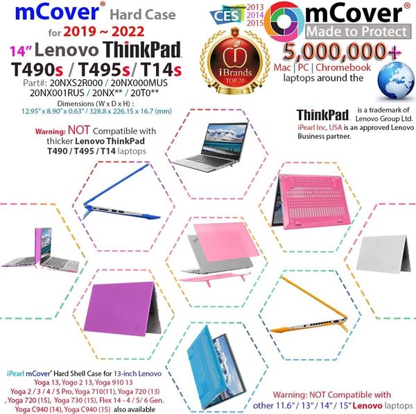 mCover Case Compatible for 2019 ~ 2022 14" Lenovo ThinkPad T490s | T495s | T14s Gen 1/2 Slim Series non-2-in-1 Laptop Computers ONLY (NOT Fitting Any Other Lenovo Models )