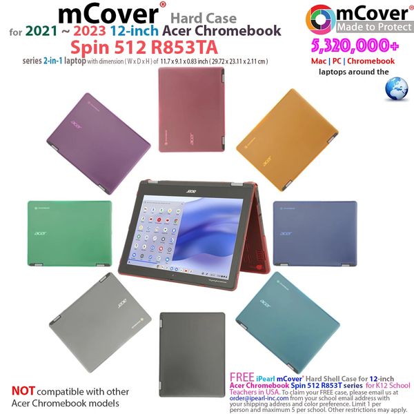 mCover Hard Case Compatible ONLY for 12" Acer Chromebook Spin 512 R853TA Series 2in1 Notebook Computer (NOT Fitting Any Other Models)