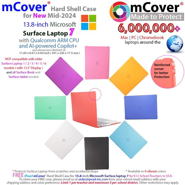 mCover Case ONLY Compatible for 2024+ 13.8" Microsoft Surface Laptop 7 Windows PC with ARM CPU and AI-Powered Copilot+ (NOT Fitting Other Surface Models)