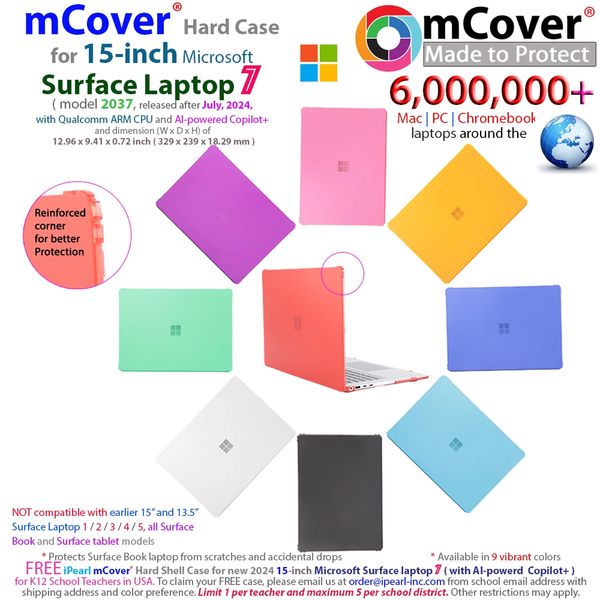 mCover Case ONLY Compatible for 2024+ 15" Microsoft Surface Laptop 7 (Model# 2037) Windows PC with ARM CPU and AI-Powered Copilot+ (NOT Fitting Other Surface Models)