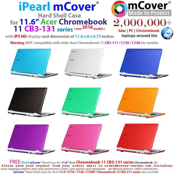 mCover light weight Hard Shell Case for Acer Chromebook 11" CB3-131 series ( new 2016 model with IPS HD display ) laptops ( NOT compatible with older Acer CB3-111 series )