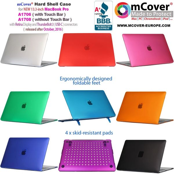 mCover Hard Shell Case for 2018/2017/2016 13-inch Model A1989 / A1706 / A1708 MacBook Pro (with or without Touch Bar, thunderbolt 3 / USB-C ports only)