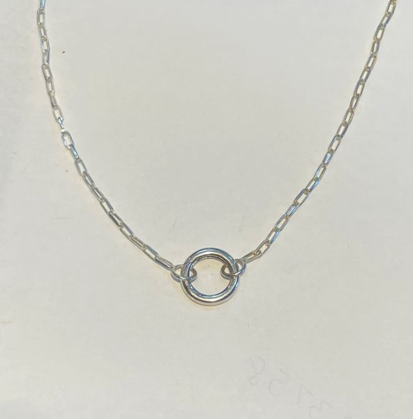 Circle Charm Holder Necklace in Sterling Silver