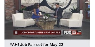 Two news anchors discuss job opportunities on a morning show.