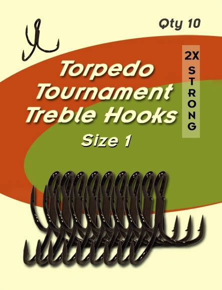 Torpedo Tournament Treble Hooks 10 Pack (Size: Size 1)
