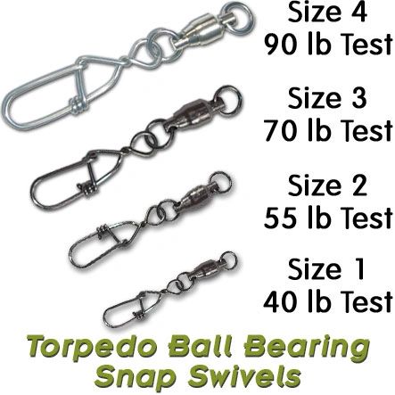 Torpedo Ball Bearing Snap Swivels Size 1 40lb 20-Pack 