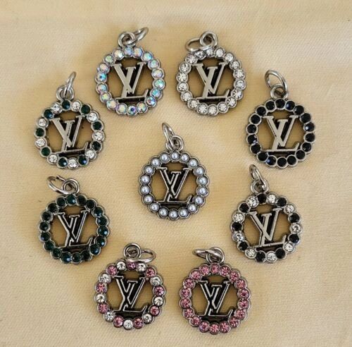 Louis Vuitton Silver Round Rhinestone LV Charm