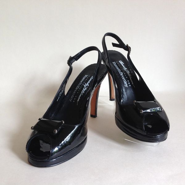 Russell & Bromley Beverly Feldman 'Swanky'Black Patent Leather Slingback Peeptoe Shoe UK 5.5 EU 38.5