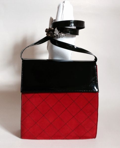 Van Dal Vintage 1980s Faux Suede & Faux Leather Shoulder Bag With Black Fabric Lining