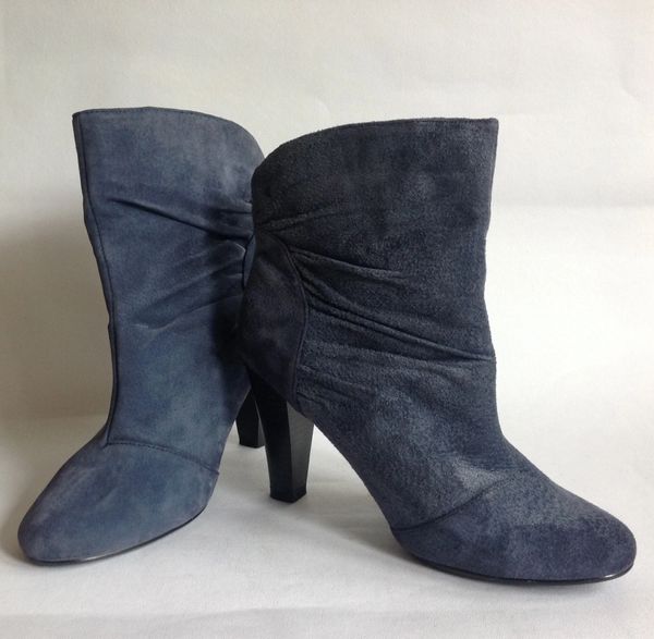 Evie Dusky Blue Suede 4" Slim High Heel Pull On Bootie Ankle Boots UK 6 EU 39