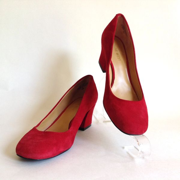 NINE WEST Nine West 'Spotlight' Red Suede Leather 2" Block Heel Round Toe Court Shoe UK 3 EU 36 US 5W