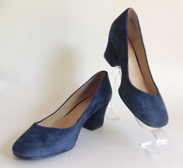 NINE WEST Nine West 'Spotlight' Blue Suede Leather 2" Block Heel Round Toe Court Shoe UK 3 EU 36 US 5W