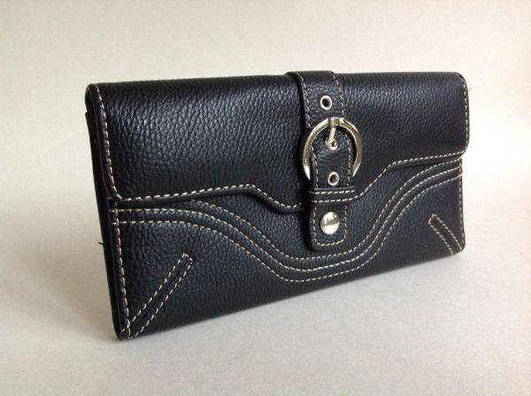 Lorenz Black Textured Leather Coin Purse Wallet and Address and Card Label With Leather and Fabric Interior