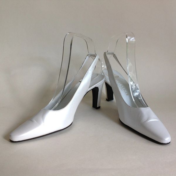 Kurt Geiger Pearlescent White Leather 3.25&quot; Heel Sling