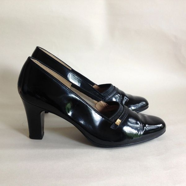 PORTLAND Vintage 1960s Black Patent Leather 3&quot; Slim Heel