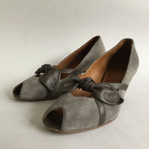 HOBBS NW3 Grey Suede Leather Vintage Style Peep Toe Bow Front Court ...