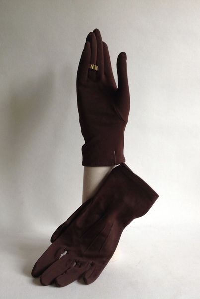 KIR Vintage 1950s Brown Nylon Evening Wrist Length Gloves Size 7