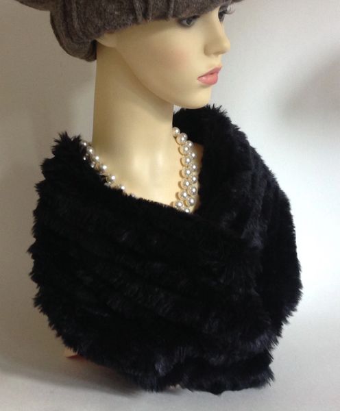 Faux Fur Black Fully Lined Neck Warmer Snood Scarf 1950s Vintage Inspired