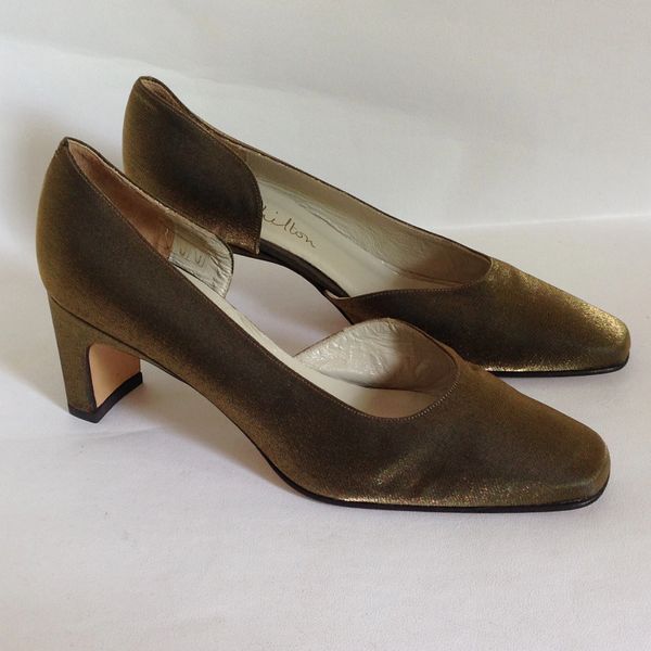 Jane Shilton Vintage 1980s Dark Gold Larmé Fabric Dorsay Court Shoe 2.5 ...