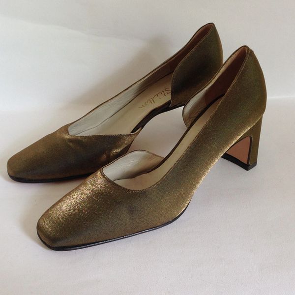 Jane Shilton Vintage 1980s Dark Gold Larmé Fabric Dorsay Court Shoe 2.5 ...