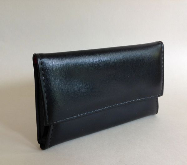 Vintage 1960s Large Black Vinyl Coin Purse Wallet With Red Lining