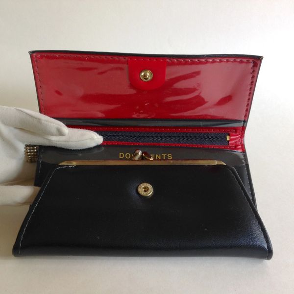 Vintage 1960s Large Black Vinyl Coin Purse Wallet With Red Lining ...