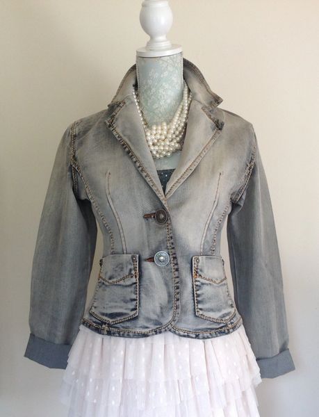 MISS JULIEN Grey Bleached Washed Effect Jeans Denim Jacket Size Small 8