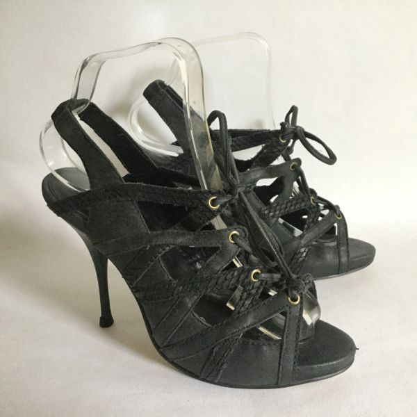 ALDO Charcoal Suede Strappy Hidden Platform Stiletto Heel Sandal Shoe With Original Box