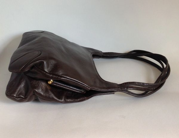 Brown 1960s Soft Leather Vintage Handbag Purse Mirror Fabric Lining Mod ...