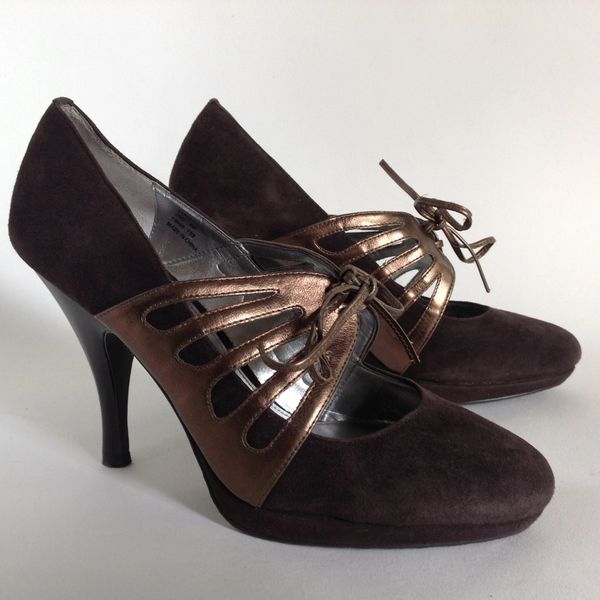 Calvin Klein Womens Brown Suede Leather Lace Tie Mary Jane Shoe UK 4 EU 37 US 6M