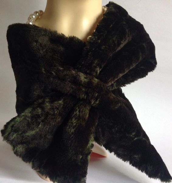 La Maison De La Fausse Fourrure Black Faux Fur Stole Scarf Neck Wrap Vintage Inspired
