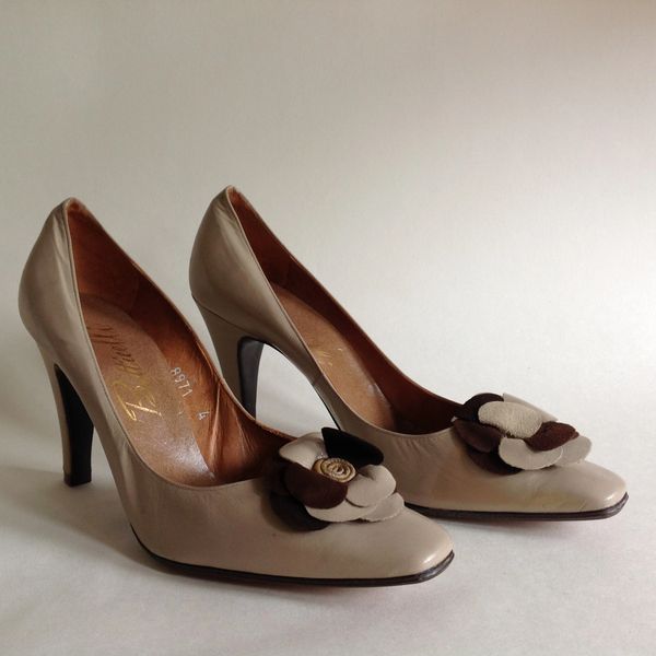 Botticelli Milk Coffee 1960s Vintage Court Shoes Size UK 3 EU 36