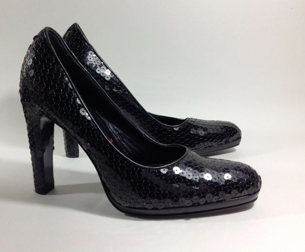 Miu Miu (Prada) Black Sequin Court Shoes Pumps Size UK 4.5 EU 37.5