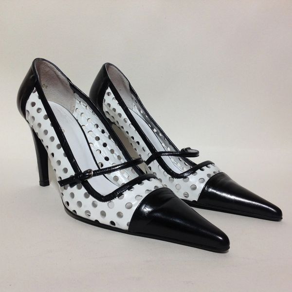 Kaliko Black & White Perforated Vintage Style Leather Mary Jane 3.5 ...