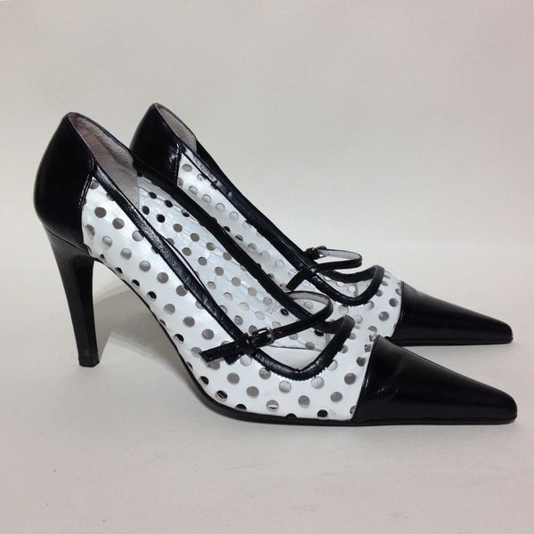 Kaliko Black & White Perforated Vintage Style Leather Mary Jane 3.5 ...