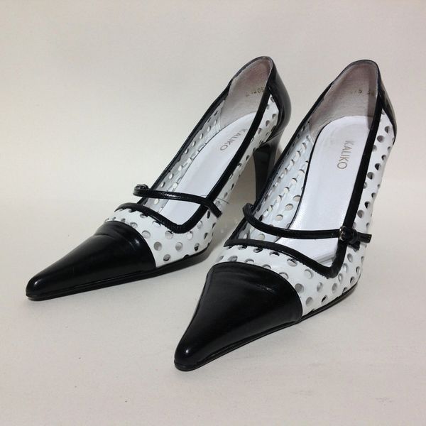 Kaliko Black & White Perforated Vintage Style Leather Mary Jane 3.5 ...