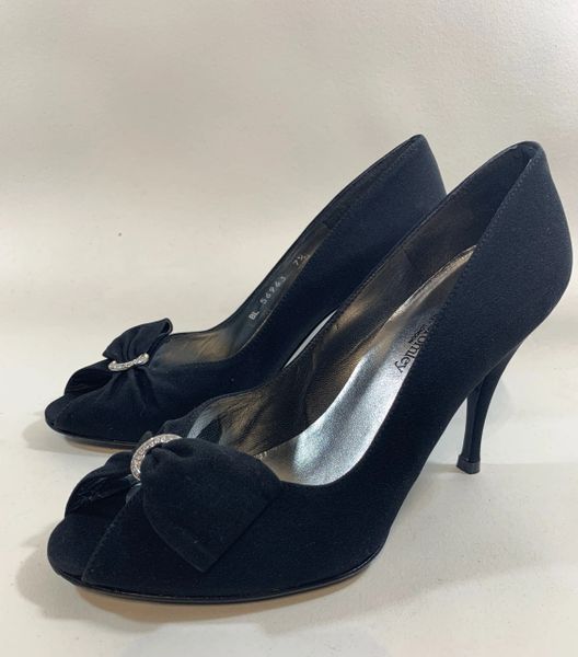 Stuart Weitzman For Russell & Bromley Black Satin Peep Toe Stiletto ...