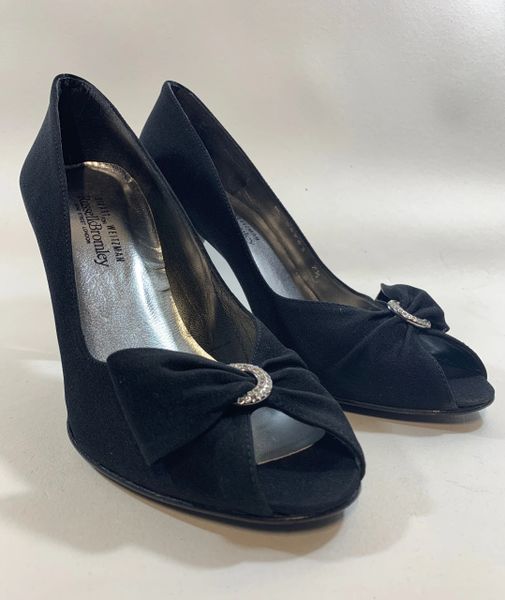 Stuart Weitzman For Russell & Bromley Black Satin Peep Toe Stiletto Court Shoe Size UK 5.5 EU 38.5 US 7.5