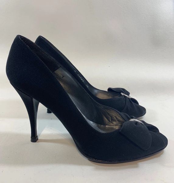 Stuart Weitzman For Russell & Bromley Black Satin Peep Toe Stiletto ...