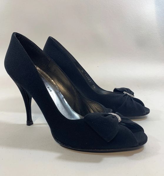 Stuart Weitzman For Russell & Bromley Black Satin Peep Toe Stiletto ...