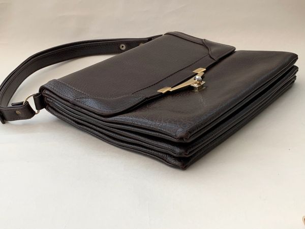 Chamelle Vintage 1970s Brown Faux Leather Handbag Shoulder Bag Fabric ...