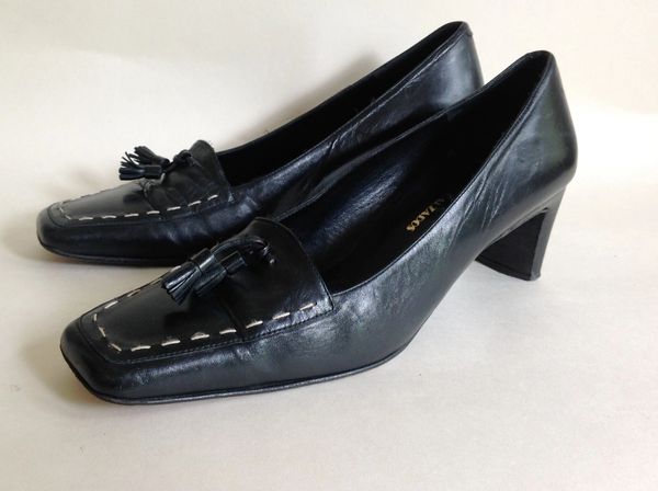 Maribel Calzados Black Leather Mid Heel Business Loafer Court Shoe UK 5 ...